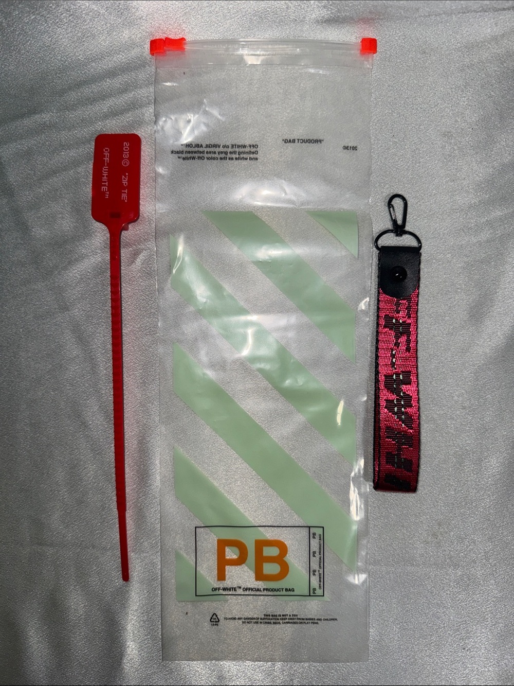 Off-White Clear Diagonal Stripe Pouch with Red ZipTie-Magenta Strap🔥New!